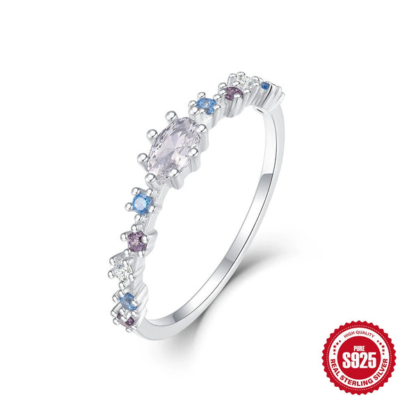 Wholesale S925 Sterling Silver Ring With Colorful Zircon Floral Cross Mori Design And Zirconia Processing Adjustable