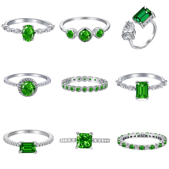 Wholesale S925 Sterling Silver Ring With Emerald And High Carbon Diamond Geometric Retro Style Electroplated For Women