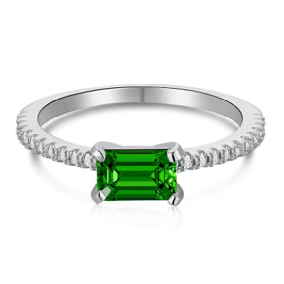 Wholesale S925 Sterling Silver Ring With Emerald And High Carbon Diamond Geometric Retro Style Electroplated For Women