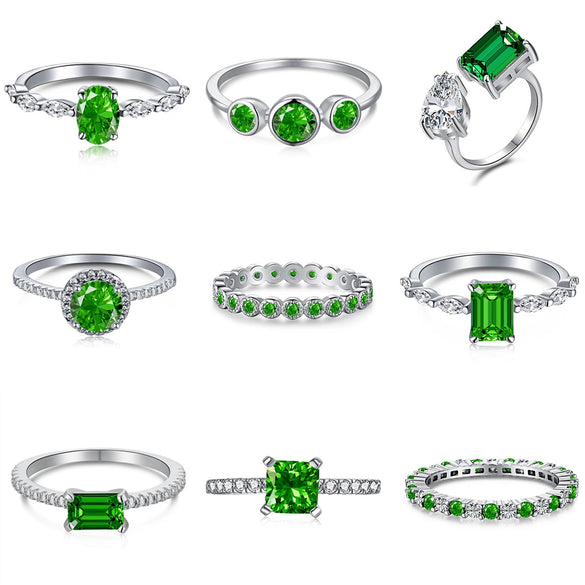 Wholesale S925 Sterling Silver Ring With Emerald And High Carbon Diamond Geometric Retro Style Electroplated For Women