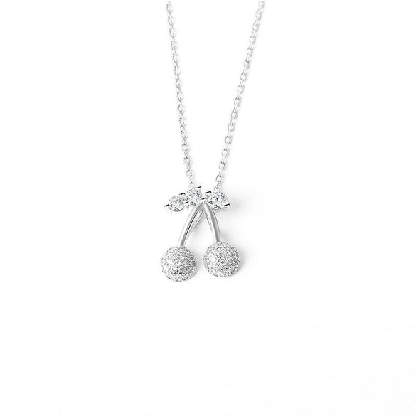 Wholesale S925 Sterling Silver Rose Gold Double Cherry Fruit Style Necklace With Diamond And Electroplated Cross Chain