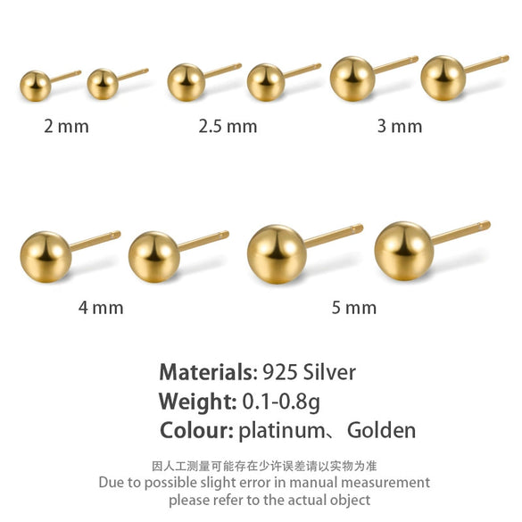 Wholesale S925 Sterling Silver Round Ball Mini Bean Ear Piercing Ear Needles Ear Bone Nails Electroplated Geometric Earrings For Women