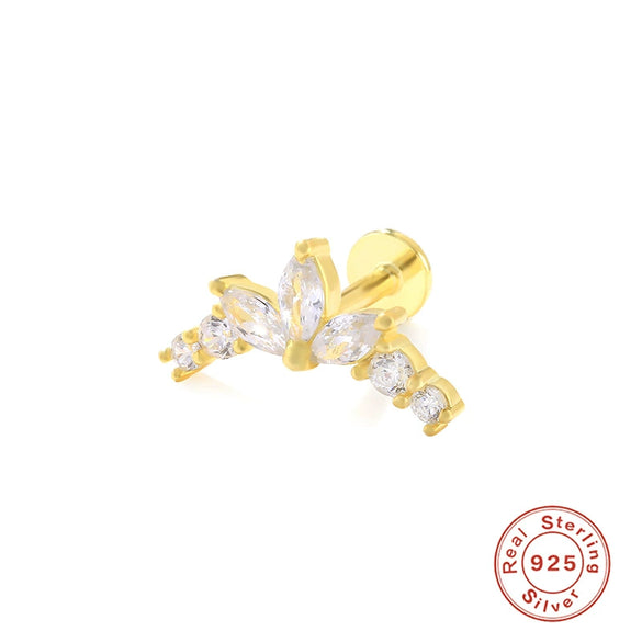 Wholesale S925 Sterling Silver Round Cross Tassel Flat Bottom Internal Thread Piercing Ear Bone Nail For Women With Geometric Design And Electroplating
