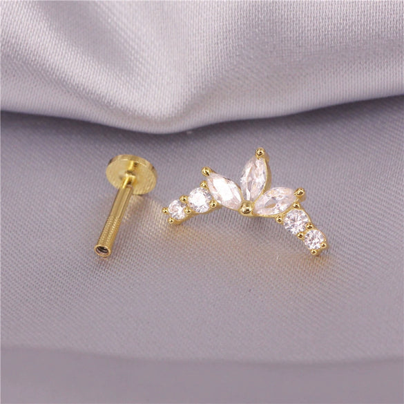 Wholesale S925 Sterling Silver Round Cross Tassel Flat Bottom Internal Thread Piercing Ear Bone Nail For Women With Geometric Design And Electroplating