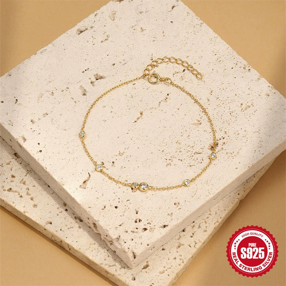 Wholesale S925 Sterling Silver Round Diamondencrusted Niche Design Light Luxury Elegant Minimalist Geometric Bracelet For Women With Electroplating And Real Gold Plating