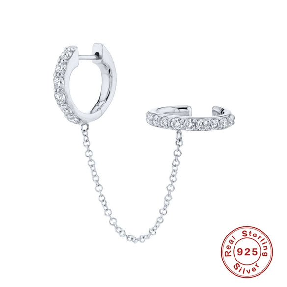 Wholesale S925 Sterling Silver Round Diamondencrusted Tassel Chain Ear Buckle Earring For Women Geometric Design