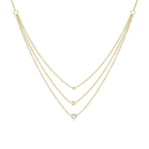Wholesale S925 Sterling Silver Round Diamondencrusted Threelayer Stacked Collarbone Chain With Electroplating For Women