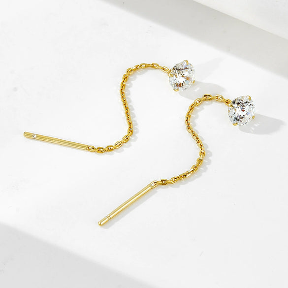 Wholesale S925 Sterling Silver Round Geometric Zircon Earrings For Women With Diamond Chain Tassel