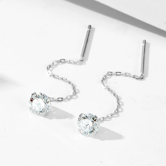 Wholesale S925 Sterling Silver Round Geometric Zircon Earrings For Women With Diamond Chain Tassel