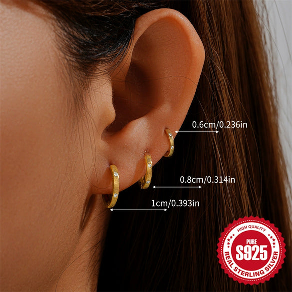 Wholesale S925 Sterling Silver Round Micro Inlaid Zircon Geometric Corrugated Ear Buckle Ear Studs Jewelry With Electroplating
