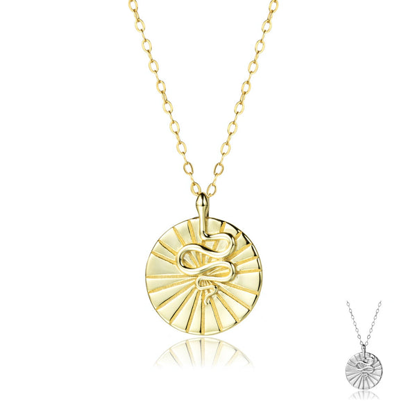 Wholesale S925 Sterling Silver Round Snake Pendant Necklace With Regular Long Chain And Platinum Or 18K Gold Electroplating For Women