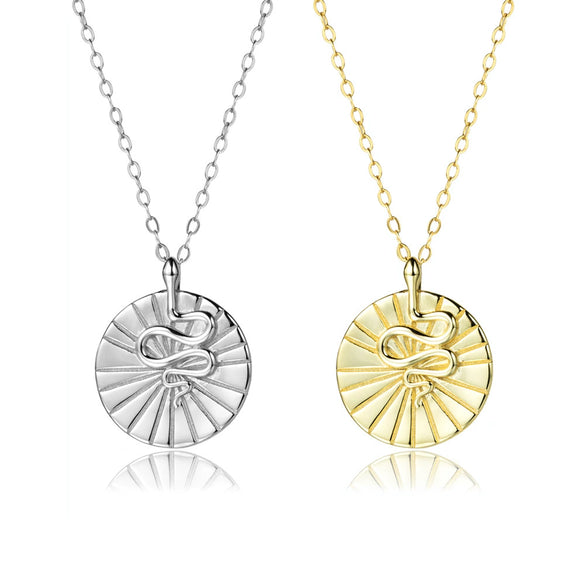 Wholesale S925 Sterling Silver Round Snake Pendant Necklace With Regular Long Chain And Platinum Or 18K Gold Electroplating For Women
