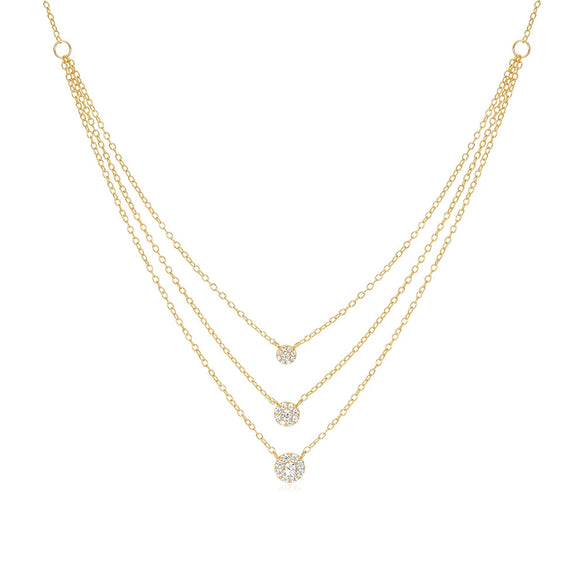 Wholesale S925 Sterling Silver Round Three Layer Stacked Collarbone Chain With Full Diamond O Chain Geometric Pattern Electroplated For Women