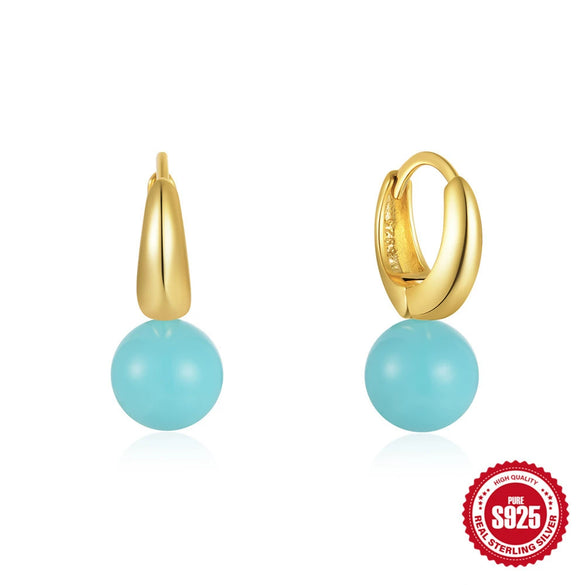 Wholesale S925 Sterling Silver Round Turquoise Ear Buckle Earrings With Geometric Design And Inlaid Zircon For Unisex