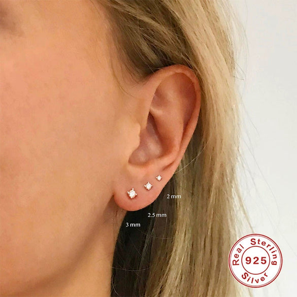 Wholesale S925 Sterling Silver Simple All Match Single Diamond Stud Earrings With Geometric Pattern For Women Electroplated