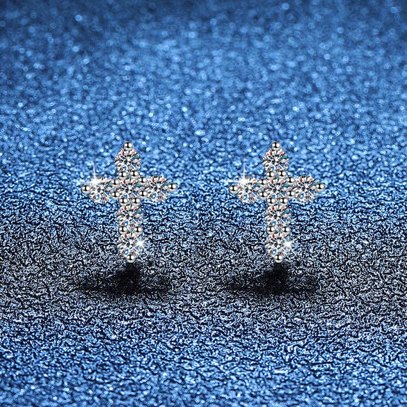 Wholesale S925 Sterling Silver Simple Cross Moissanite Earrings For Women