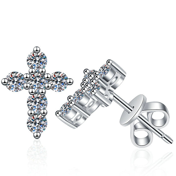 Wholesale S925 Sterling Silver Simple Cross Moissanite Earrings For Women