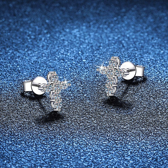 Wholesale S925 Sterling Silver Simple Cross Moissanite Earrings For Women
