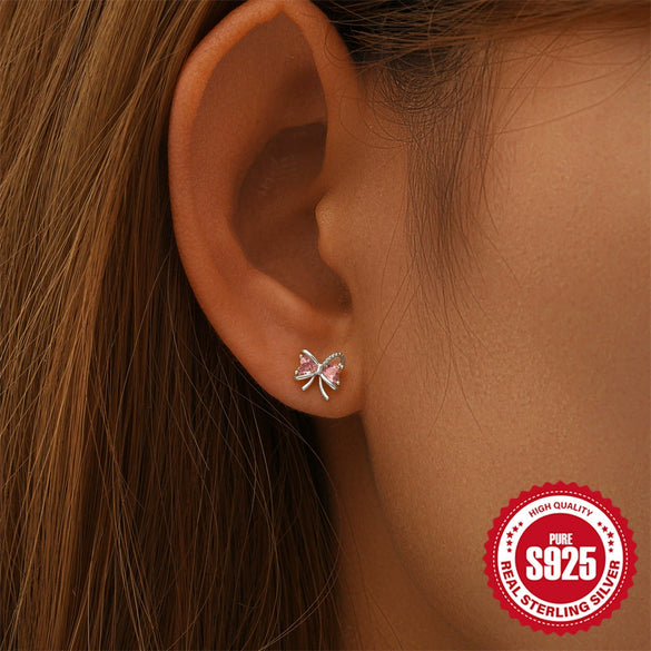 Wholesale S925 Sterling Silver Simple Cute Bow Earrings For Women With Geometric Pattern And Electroplating Treatment