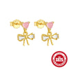 Wholesale S925 Sterling Silver Simple Cute Bow Earrings For Women With Geometric Pattern And Electroplating Treatment