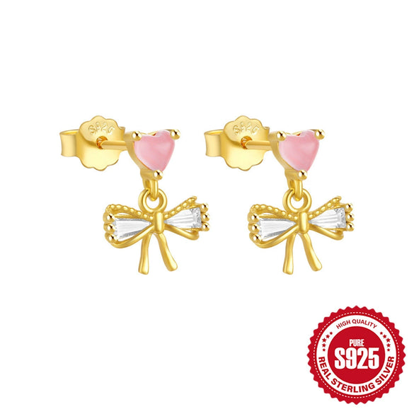 Wholesale S925 Sterling Silver Simple Cute Bow Earrings For Women With Geometric Pattern And Electroplating Treatment