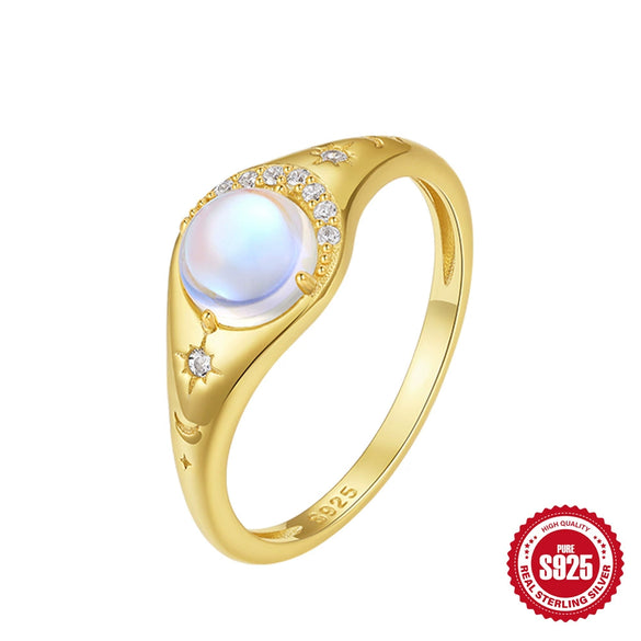 Wholesale S925 Sterling Silver Simple Double Layer Hollow Ring With Single Diamond Moonstone Pearl Geometric Style Electroplated