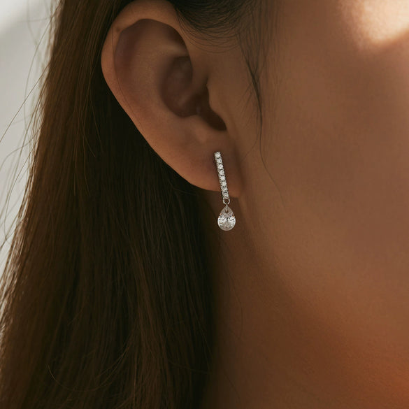 Wholesale S925 Sterling Silver Simple Drop Shape Diamond Set Earrings For Women