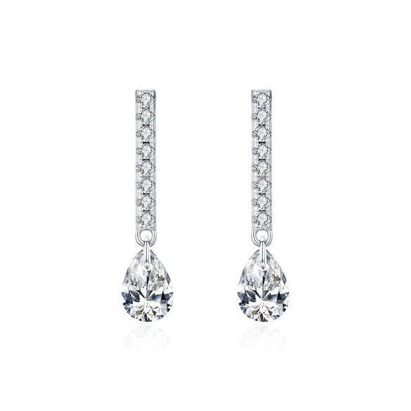 Wholesale S925 Sterling Silver Simple Drop Shape Diamond Set Earrings For Women