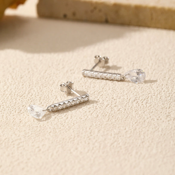 Wholesale S925 Sterling Silver Simple Drop Shape Diamond Set Earrings For Women