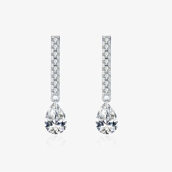 Wholesale S925 Sterling Silver Simple Drop Shape Diamond Set Earrings For Women