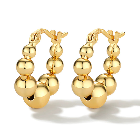 Wholesale S925 Sterling Silver Simple Elegant Geometric Ball Beaded Women's Earrings With Electroplating