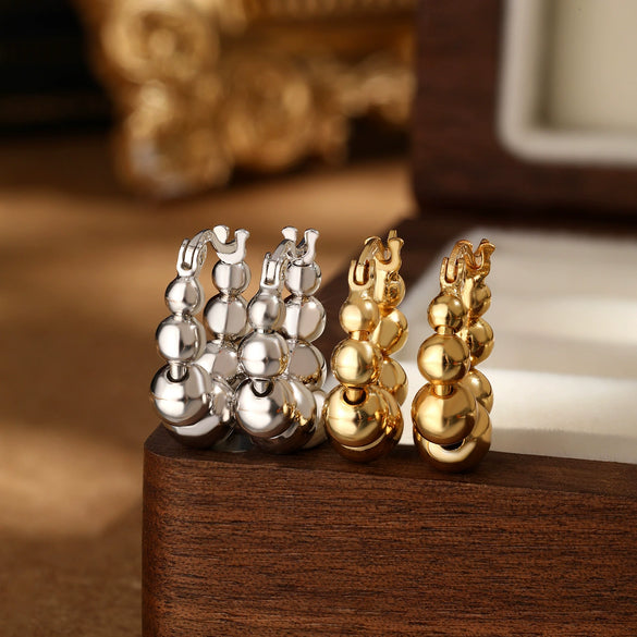 Wholesale S925 Sterling Silver Simple Elegant Geometric Ball Beaded Women's Earrings With Electroplating