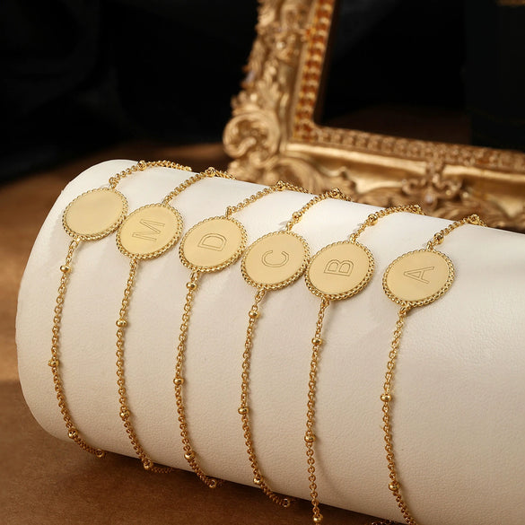Wholesale S925 Sterling Silver Simple Fashion Classic Chain Bracelet With Gossy 26 Letter Circle Design Electroplated For Women
