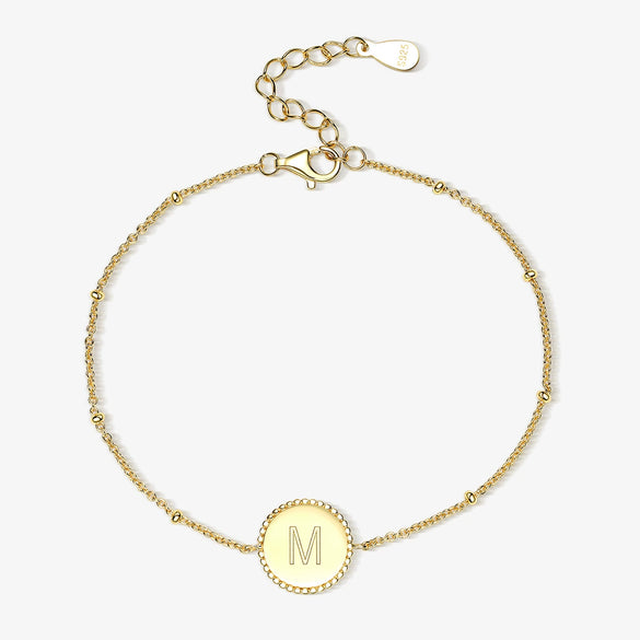 Wholesale S925 Sterling Silver Simple Fashion Classic Chain Bracelet With Gossy 26 Letter Circle Design Electroplated For Women