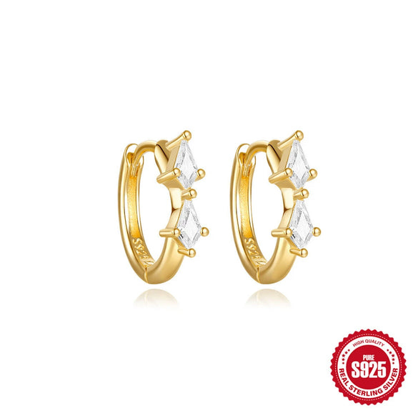 Wholesale S925 Sterling Silver Simple Geometric Kiteshaped Zircon Ear Buckle Huggie Hoops With Electroplating
