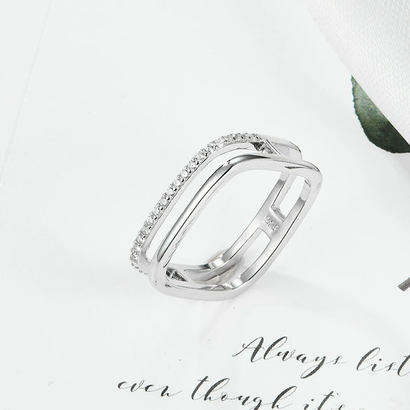 Wholesale S925 Sterling Silver Simple Geometric Micro Paved Zircon Ring With Electroplating Animal And Zodiac Shapes