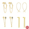 Wholesale S925 Sterling Silver Simple Geometric Star Moon Tassel Eardrop Earrings For Ladies