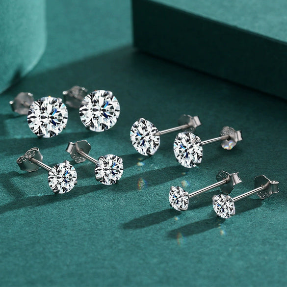 Wholesale S925 Sterling Silver Simple Geometric Zircon Earrings Set With Precious Stones For Women