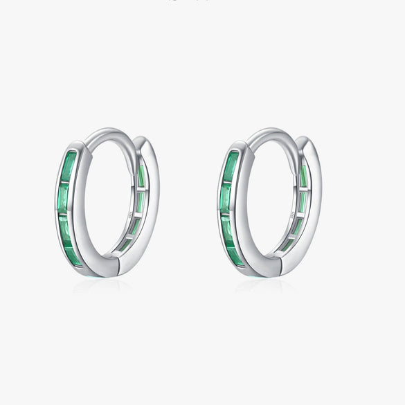 Wholesale S925 Sterling Silver Simple Green Zirconium Inlay Ear Buckle Women's Ear Accessories With Geometric Style