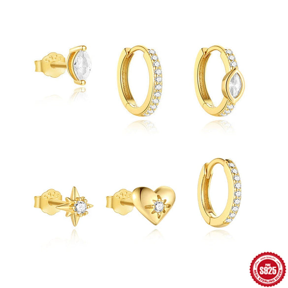 Wholesale S925 Sterling Silver Simple Inlaid Horse Eye Diamond Earrings Jewelry Set With Geometric Pattern And Electroplating For Women
