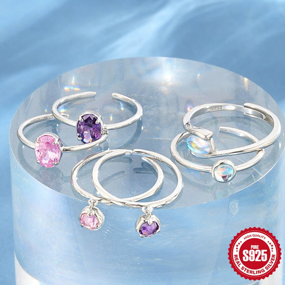 Wholesale S925 Sterling Silver Simple Meteor Ring With Micro Inlaid Crown Opening Design Geometric Pattern Inlaid Zircon For Women
