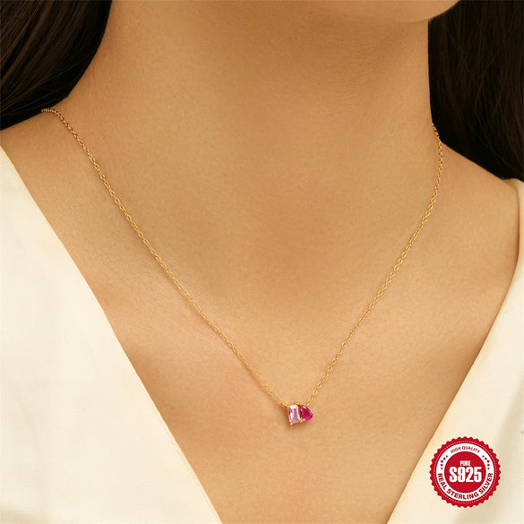 Wholesale S925 Sterling Silver Simple Personality Square Geometric Zircon Water Drops Color Diamond Ring Necklace