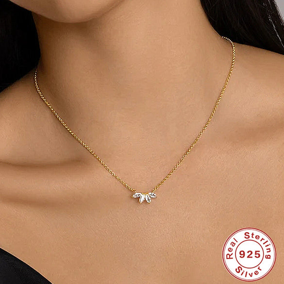Wholesale S925 Sterling Silver Simple Petal Horse Eye Diamond Ochain Collarbone Necklace With Geometric Design For Women
