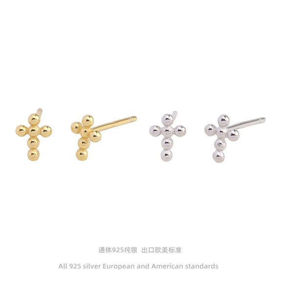 Wholesale S925 Sterling Silver Simple Round Bead Cross Earrings With Electroplating