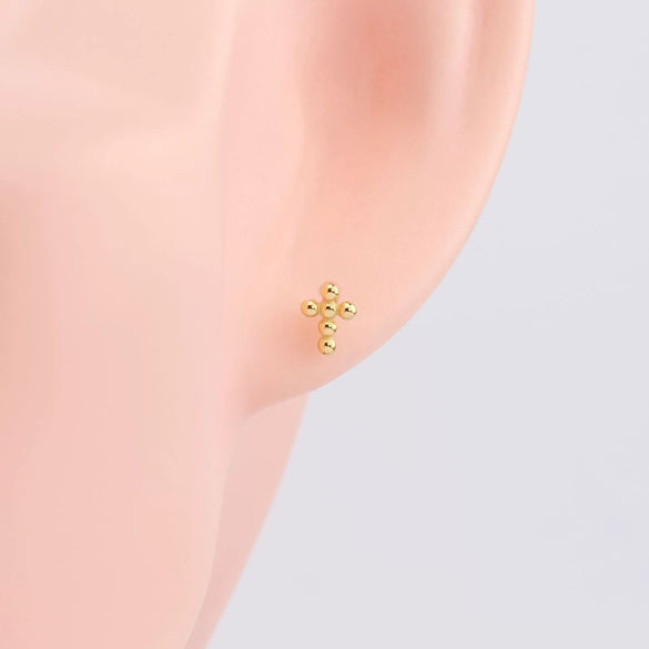 Wholesale S925 Sterling Silver Simple Round Bead Cross Earrings With Electroplating
