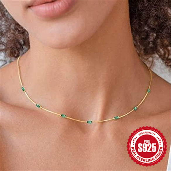 Wholesale S925 Sterling Silver Simple Thin Chain With Red Zircon And Geometric Pattern For Women Electroplated Clavicle Chain Jewelry