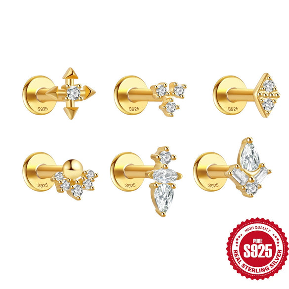 Wholesale S925 Sterling Silver Single Diamond Inlaid Flat Ear Studs Body Piercing Earrings For Women Fashion Style