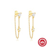 Wholesale S925 Sterling Silver Single Diamond Tassel Chain Rear Hanging Earrings With Geometric Shape Electroplated For Women