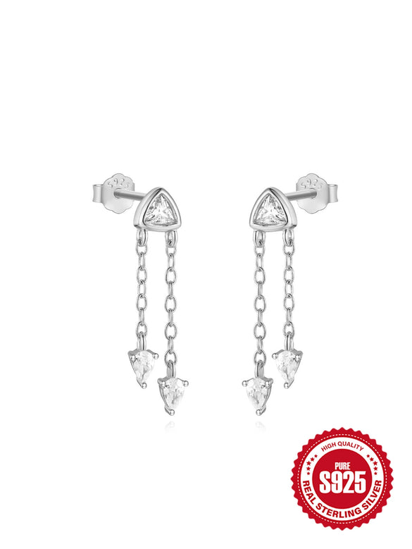 Wholesale S925 Sterling Silver Single Diamond Tassel Chain Rear Hanging Earrings With Geometric Shape Electroplated For Women
