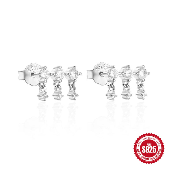 Wholesale S925 Sterling Silver Single Row Diamond Ear Drop Earrings With Geometric Design And Electroplating For Women